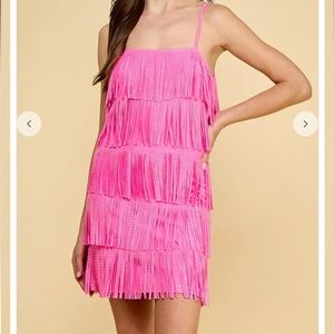Only warn once. Fringe pink dress!